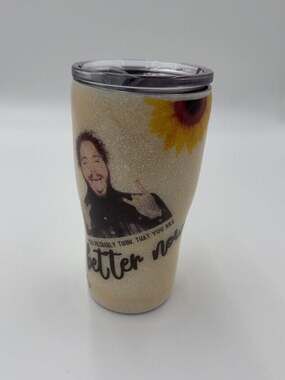 Post Malone Sunflower Glitter Custom Stainless Steel Tumbler Insulated Cup Lid